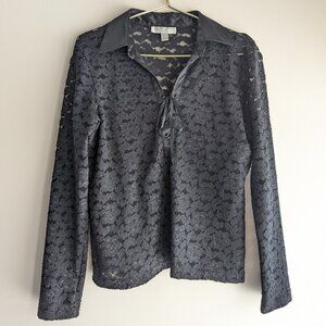 Y2K Lace-up satin collared top